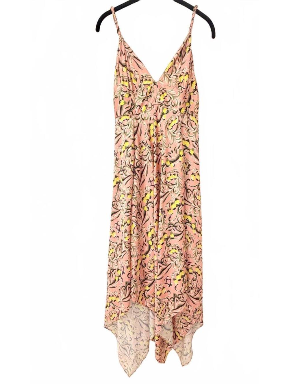 Alexis Tropical Floral Print Tie Strap Maxi Dress Coral Pink Size Medium‎